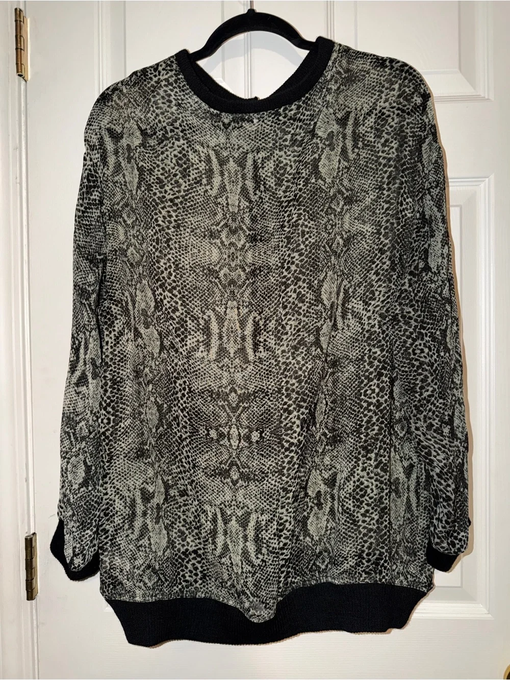 Free People Black and Green Sheer Snakeskin Lori Bomber Jacket with‎ Knit Trim